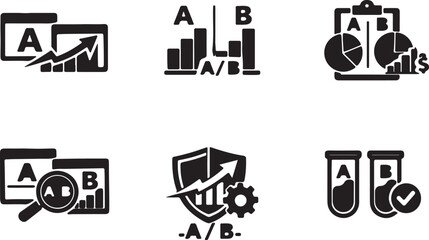 Business icons, data analysis graphics, A/B testing symbols, black vector set © MD ACHADUL ISLAM