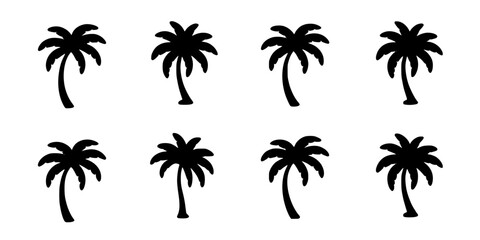 Obraz premium Palm Tree Icons in Black Silhouette Style Pattern on White Background for Tropical Design and Branding