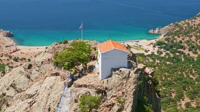 Aerial View of Panagia Krimniotissa Church on Samothrace Island Greece