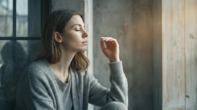 Melancholy woman contemplating: vitamin deficiency, cholecalciferol need, emotional wellness, sunlight exposure, immune support, bone health, mood elevation, energy restoration.