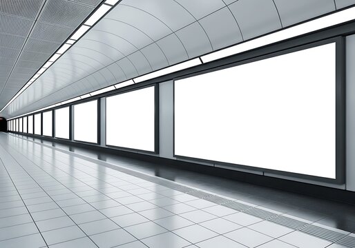 Large blank billboard advertisement in a modern indoor setting