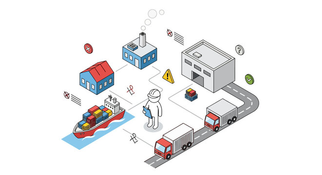 Detailed Illustration of Modern Logistics Supply Chain Process.