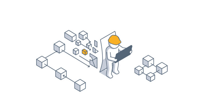Illustration of network administration and digital infrastructure setup.
