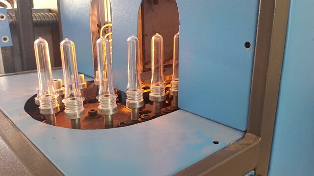 Manual Adjustment of PET Plastic Preforms in Blow Molding Machine Heating Process