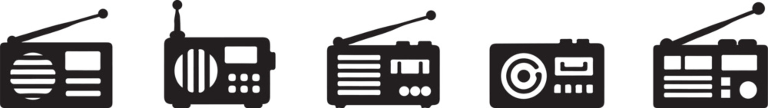 FM Radio and Audio Receiver Glyph Icon Collection Featuring Portable Broadcasting and Media Device Symbols
