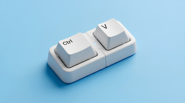 Ctrl+V copy paste button USB drive on light blue background