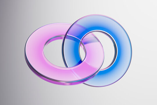 3D chrome neon glass over white interface