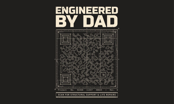 Vintage Circuit Board Design with Engineered by Dad Typography on Dark Background