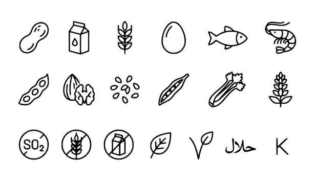 Food Allergy and Allergen Icon Bundle Editable Stroke Vector Set