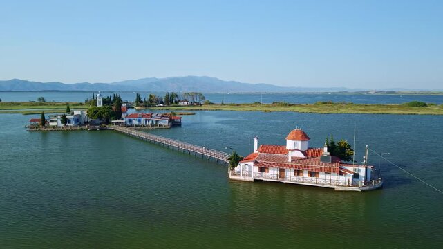Aerial View of Saint Nicholas Monastery at Porto Lagos Greece