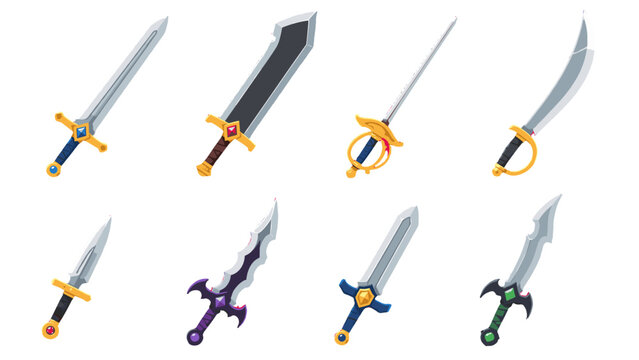 Set of fantasy swords and daggers isolated on white background