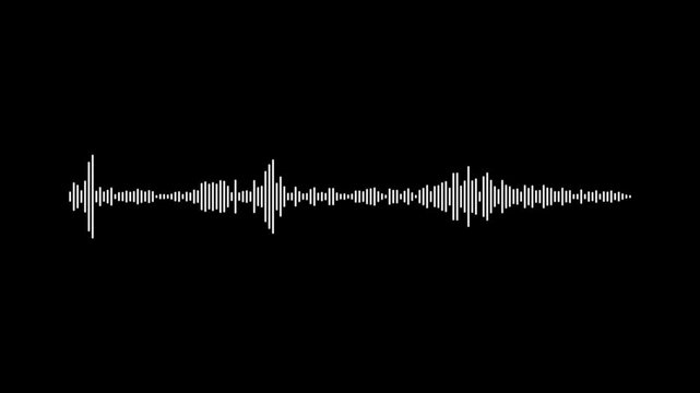 White audio waveform spectrum animation. A video showcasing a sound wave pattern on a black background with white lines