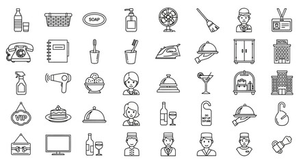 Fototapeta premium line icons set for restaurant, food delivery, and hotel services, business concept