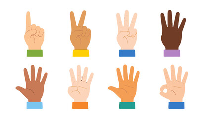 Obraz premium Set of cartoon hand counting gestures with diverse skin tones
