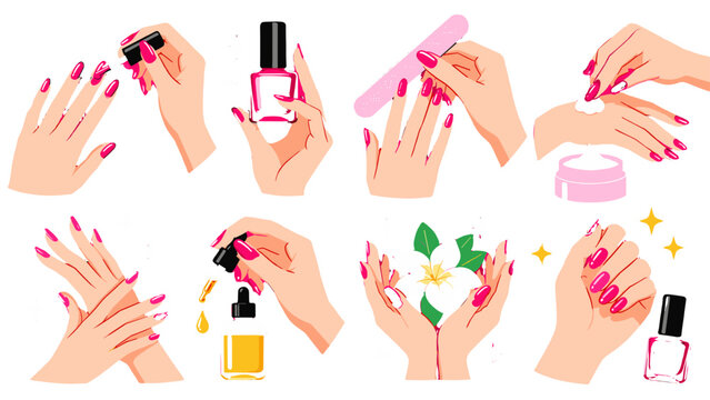 Set of manicure and nail care hand illustrations