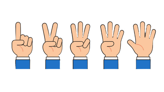 Vector set of hand counting gestures from one to five
