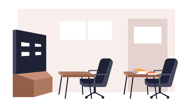 Empty Classroom with Desks and Chairs. Learning Space Classroom. School Classroom Interior. Classroom with Desks and Seating. 