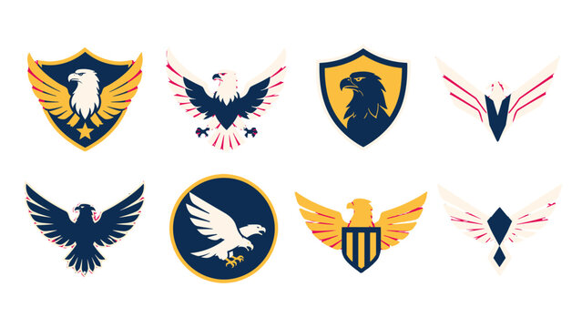 Set of eagle emblem and shield logo vector icons