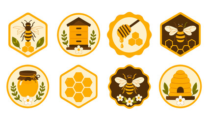 Set of honey bee and beekeeping badge icons in flat vector style © icon_art