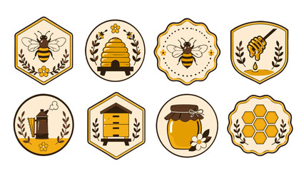 Set of honey and bee themed badge vector icons © icon_art