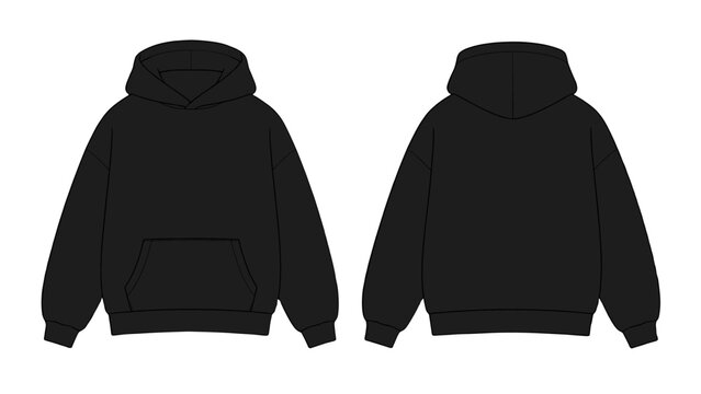 Black hooded sweatshirt front and back vector template