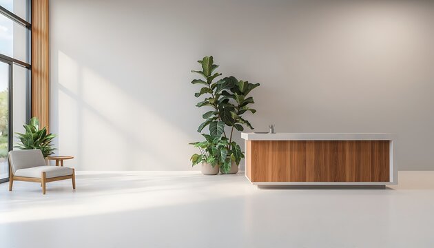 Modern biophilic workspace with natural light, comfortable seating, and lush greenery creating a serene and productive environment