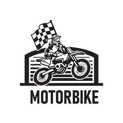 Obraz premium Motocross Rider with Checkered Flag Logo
