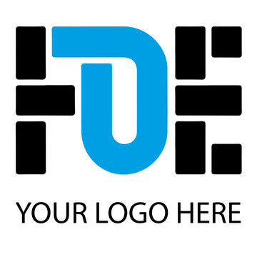 Modern FDE letter logo design, blue and black geometric typography vector, professional corporate identity monogram for business branding
