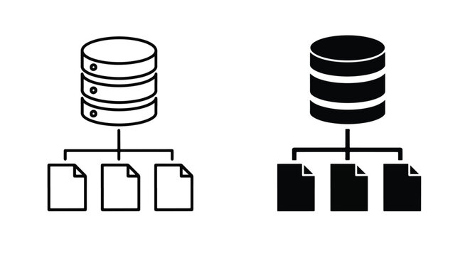 Database file storage icon set design: Icon set - Minimalist, flat icon, outline, glyph, linear, clipart, sticker 