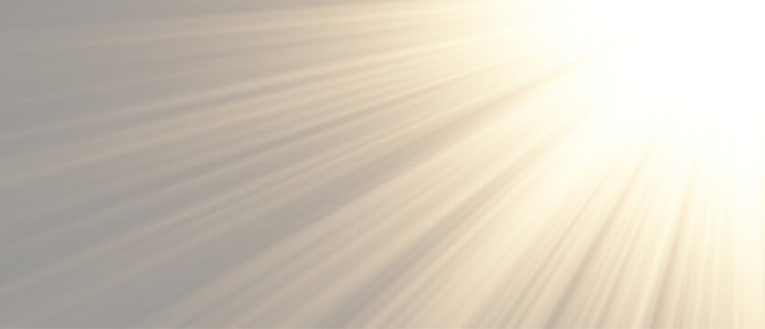 Vector transparent bright white sunlight flare with radiant diagonal sun rays from top right corner