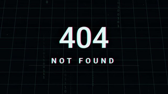 404 Not Found Glitch Animation Digital Error Screen with Binary Code Background