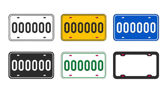 Set of blank vehicle license plates in assorted colors