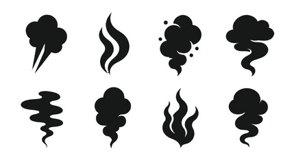 Fototapeta premium Black smoke and steam silhouette icon set on white background
