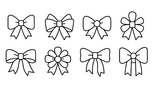 Set of decorative bow outline icons in simple vector style
