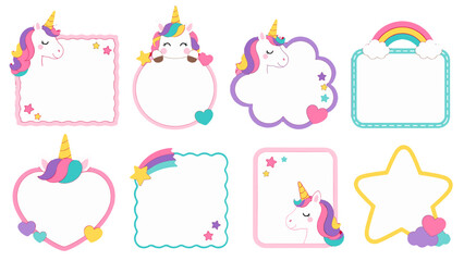Cute unicorn and rainbow decorative note frames set © icon_art