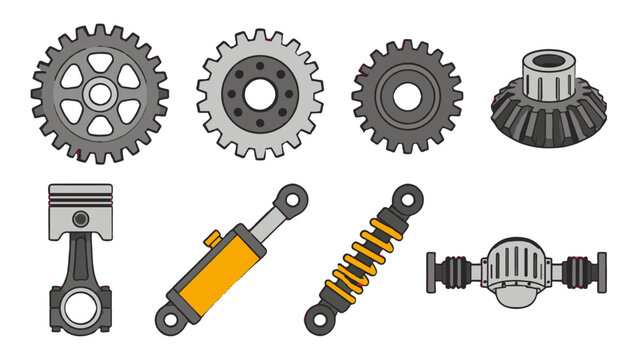 Set of mechanical parts and automotive components icons