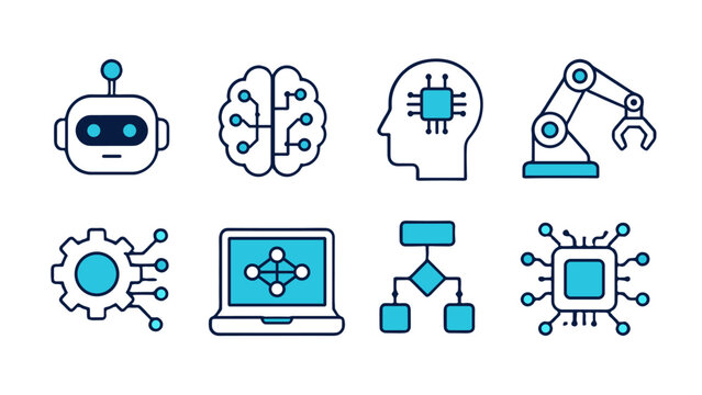 Artificial intelligence and robotics technology icon set