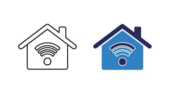 Home wifi wireless network icon set: Clipart, sticker - icon set - Line and glyph solid icon and logo template 