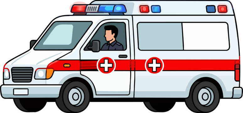Ambulance Emergency Vehicle with Driver Illustration