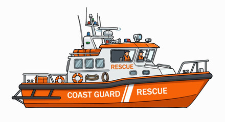 Fototapeta premium Orange Coast Guard Rescue Boat Vector Illustration
