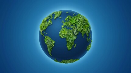 Obraz premium Earth globe made of green leaves on a blue background