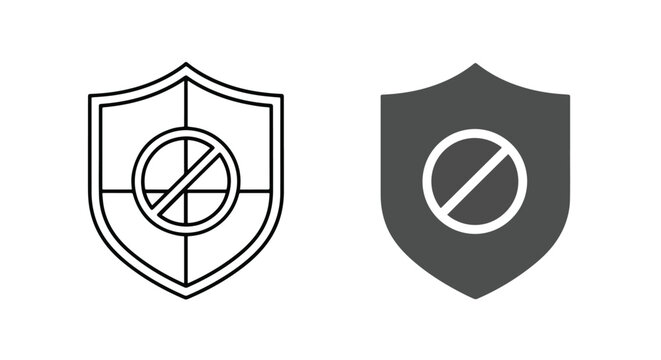 Security shield icon with prohibition: Glyph and solid icon set - Icon vector - logo icons. Blue, Black and white icons