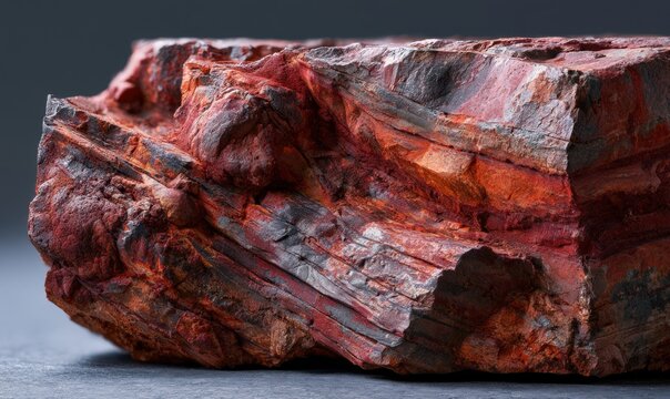 Rugged, mineral-rich stone displays vibrant red and gray layers
