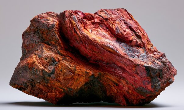 Richly colored, rugged geological sample showcasing deep red and orange hues