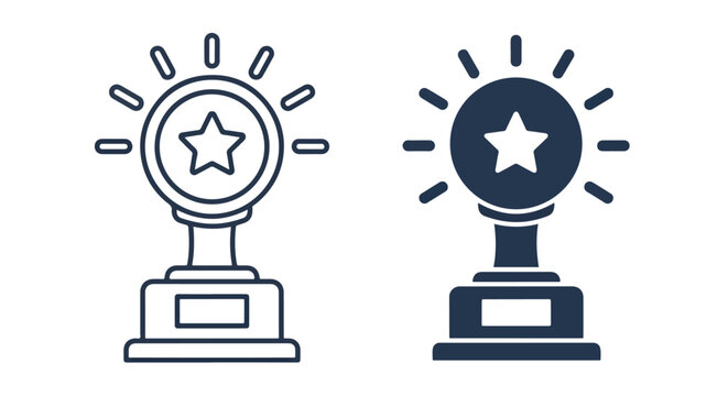 Achievement award trophy icon set: Clipart, sticker - icon set - Line and glyph solid icon and logo template 