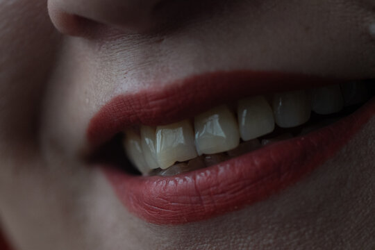 Macro image of a woman's smile