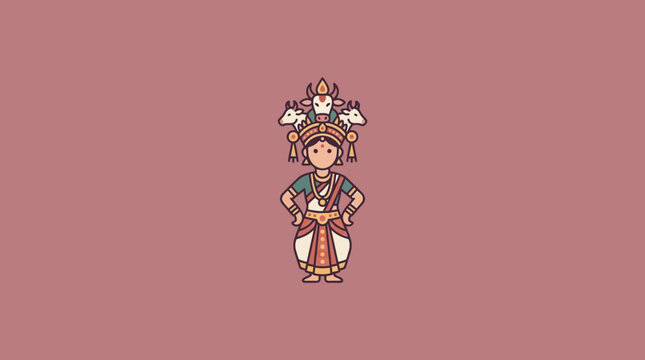 Illustration of Kamadhenu Goddess in Indian Traditional Attire
