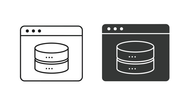 Database server browser window vector: Glyph and solid icon set - Icon vector - Editable line icons. Vector illustration