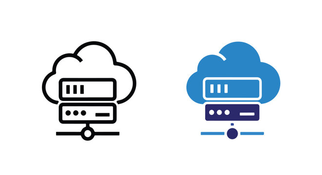 Cloud server network connection icon: Glyph and solid icon set - Icon vector - logo icons. Blue, Black and white icons