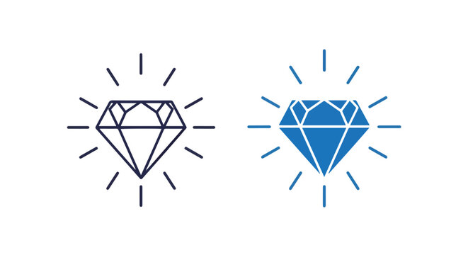 Shiny diamond gemstone vector icons: Clipart, sticker - icon set - Line and glyph solid icon and logo template 